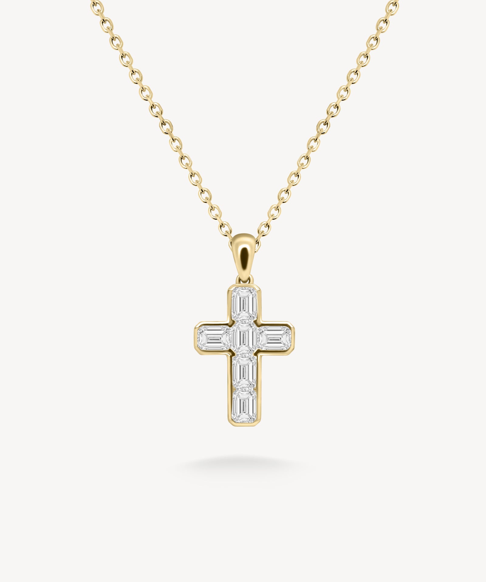 Emerald Cut Diamond Cross Necklace