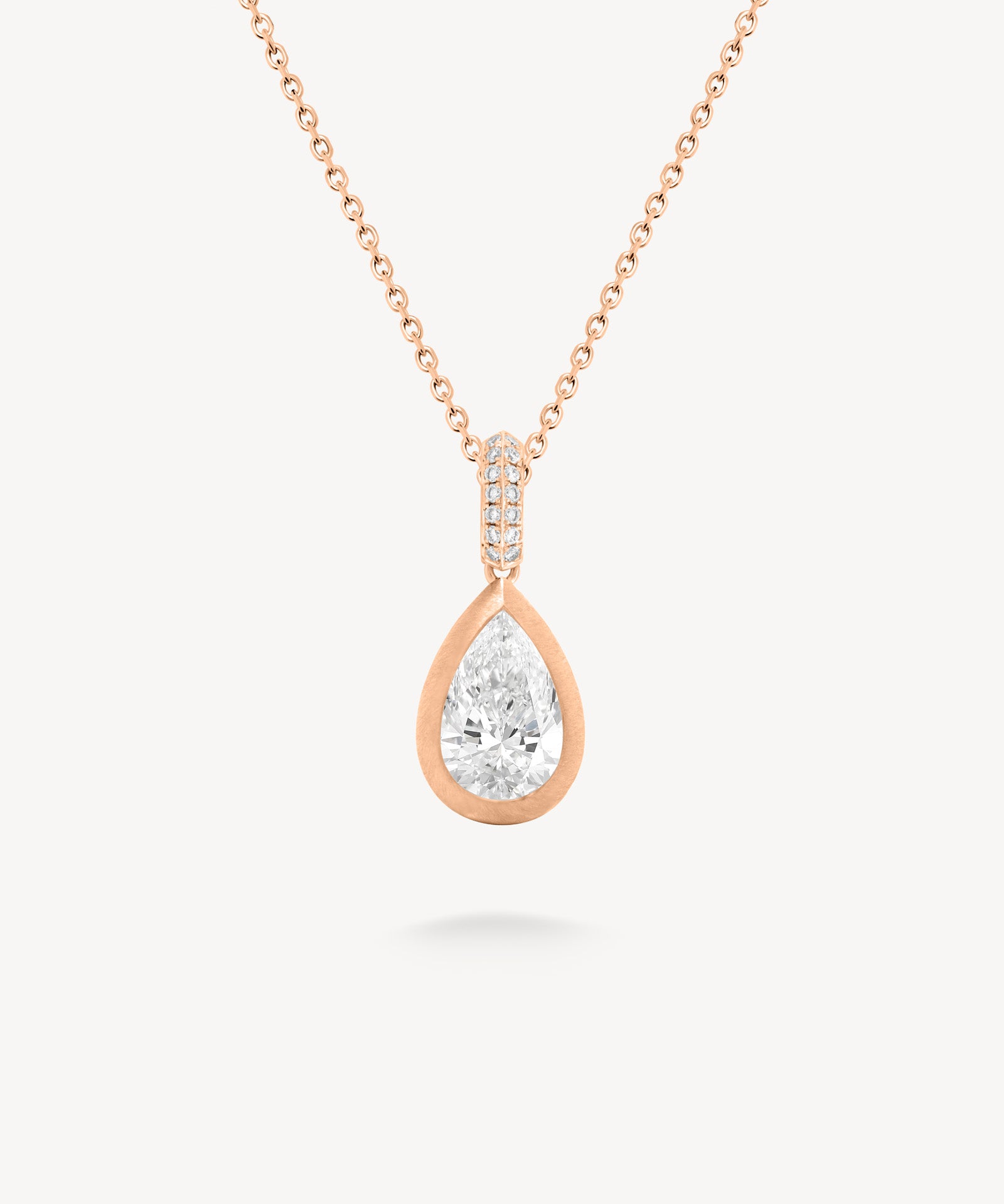 Pear Cut Diamond Bezel Pendant with Knife-Edge Bail in Matte Gold Necklace