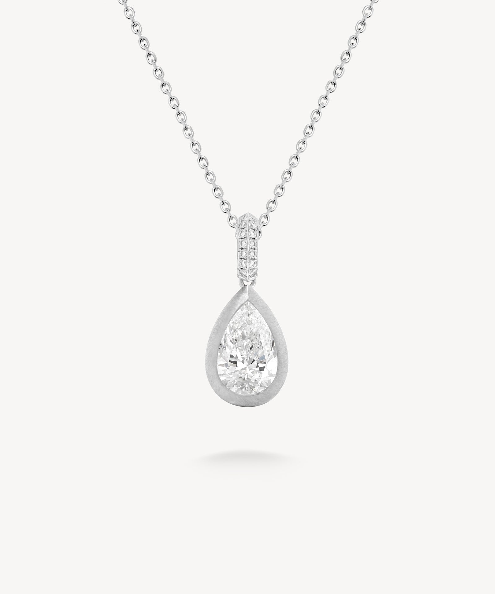 Pear Cut Diamond Bezel Pendant with Knife-Edge Bail in Matte Gold Necklace