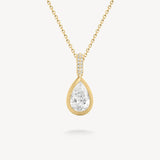 Pear Cut Diamond Bezel Pendant with Knife-Edge Bail in Matte Gold Necklace