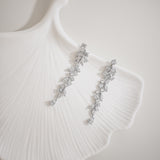 Mixed Diamond Long Drop Vine Earrings
