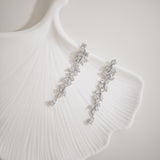 Mixed Diamond Long Drop Vine Earrings