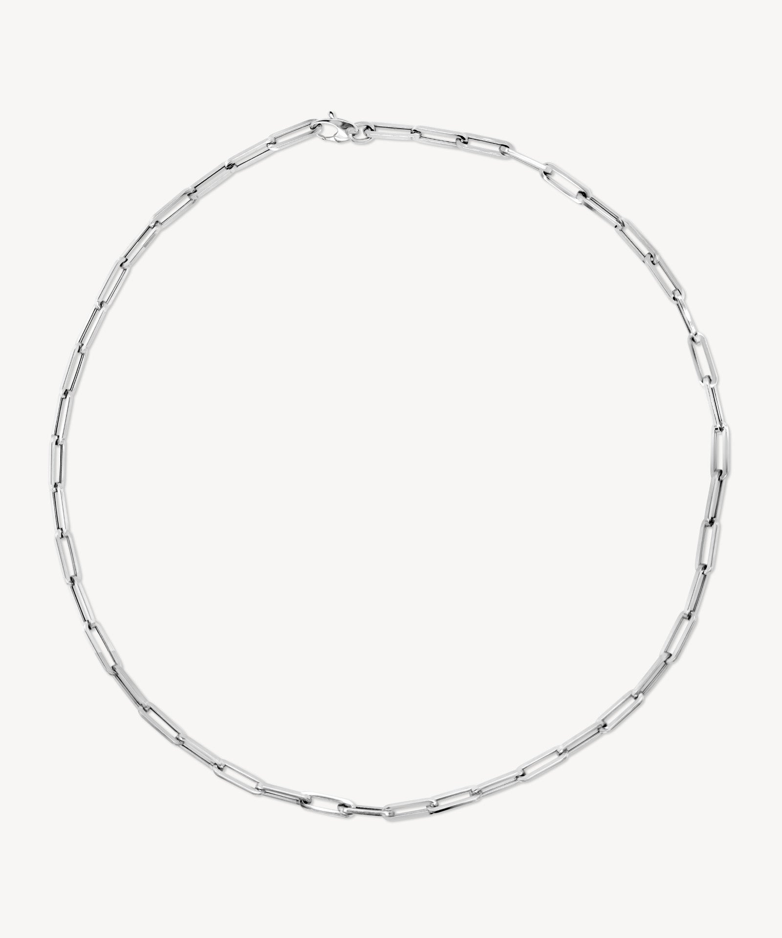 Gold paperclip necklace in white gold