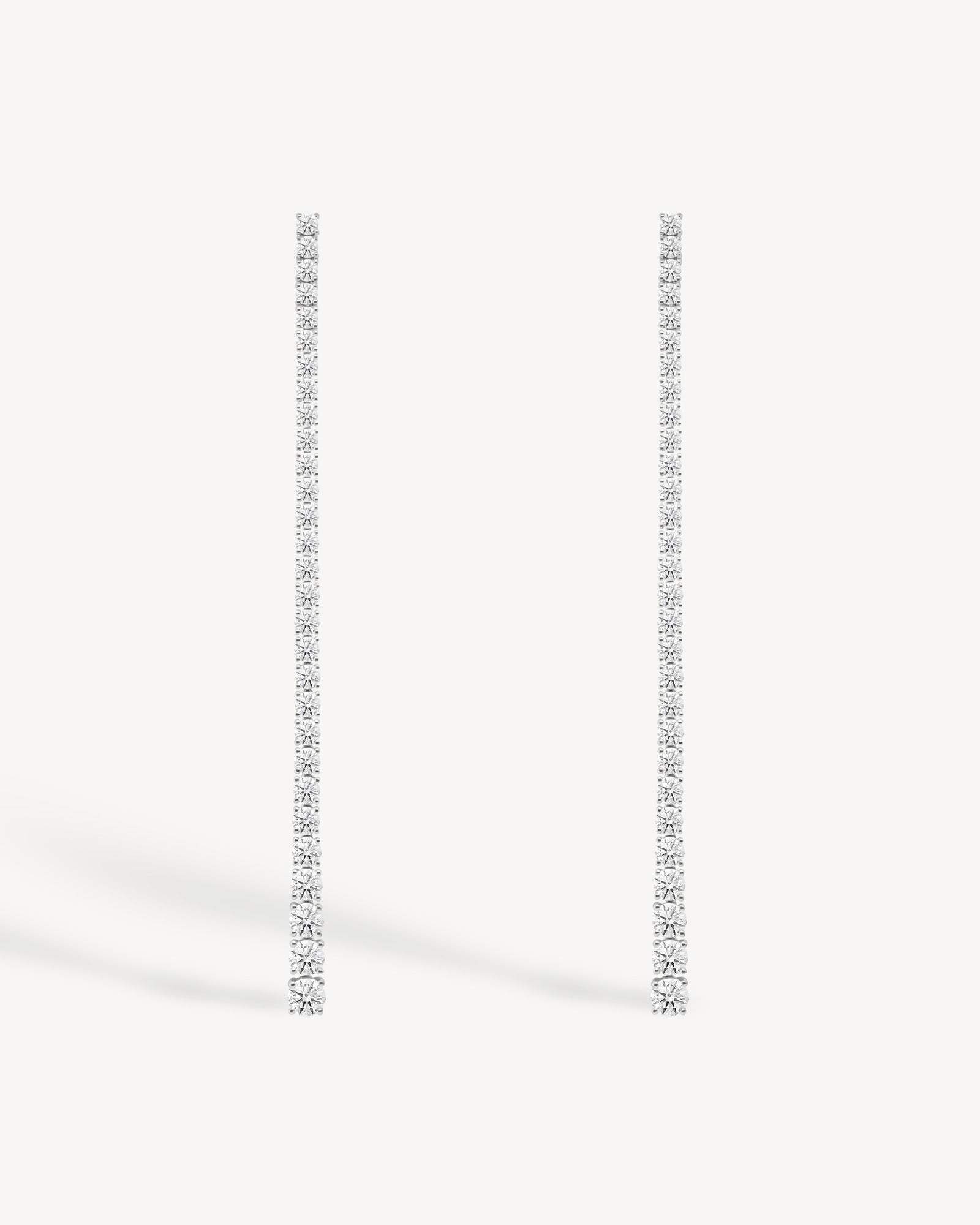 Graduated long drop lab grown diamond earrings in 18K white gold from tinxx.