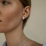 Emerald Cut Diamond Stud Earrings with Removable Halo