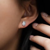 Emerald Cut Diamond Stud Earrings with Removable Halo