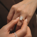 Radiant Cut Diamond Halo Two-Tone Ring in Cathedral Setting