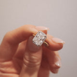 Radiant Cut Diamond Halo Two-Tone Ring in Cathedral Setting