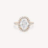 Oval Cut Diamond Halo Pavé Ring in Cathedral Setting