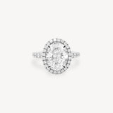 Oval Cut Diamond Halo Pavé Ring in Cathedral Setting