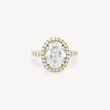Oval Cut Diamond Halo Pavé Ring in Cathedral Setting
