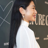 Pear Cut Diamond Huggie Halo Drop Earrings